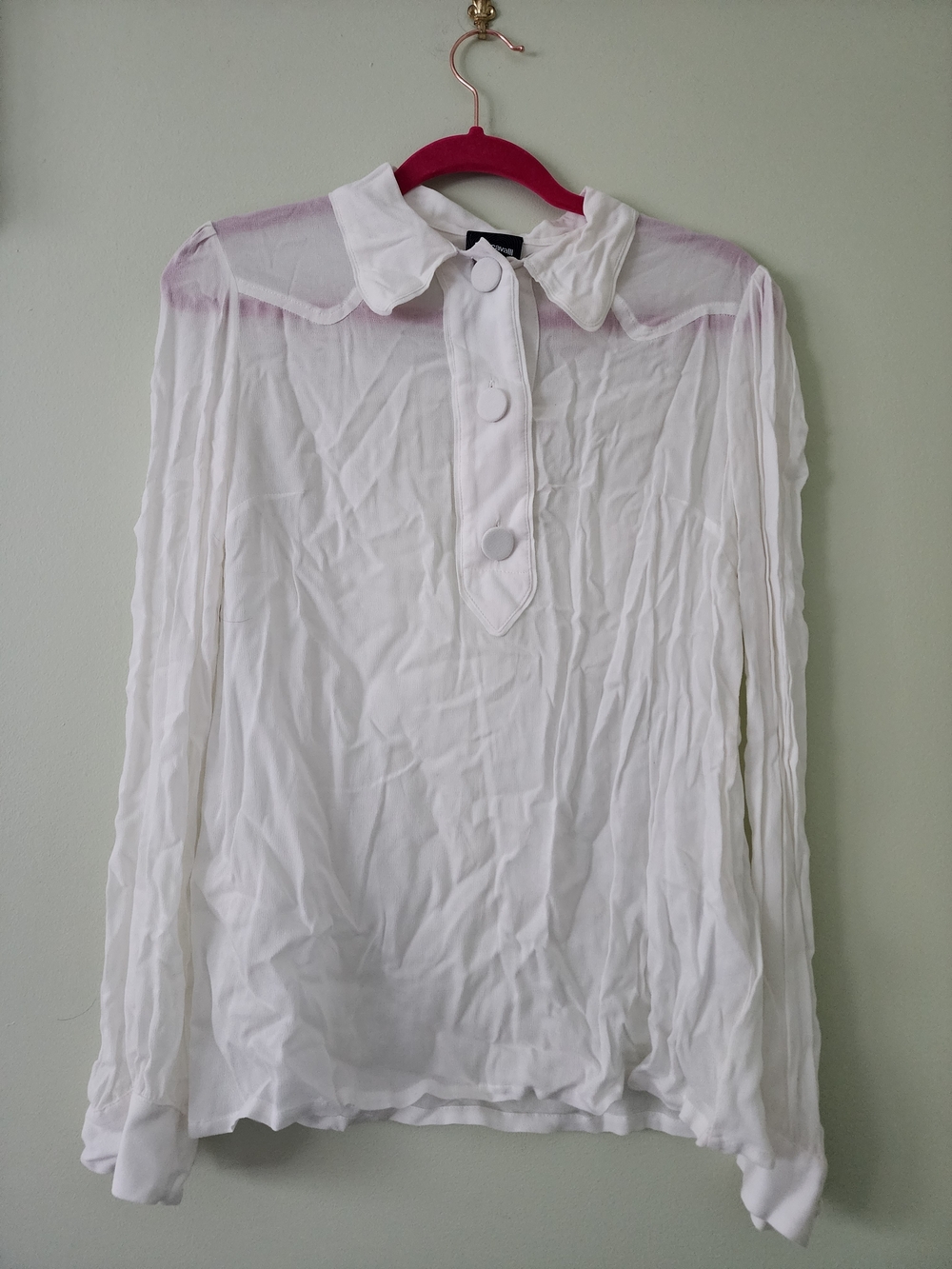 Just Cavalli White Long-Sleeve Button-Front Blouse